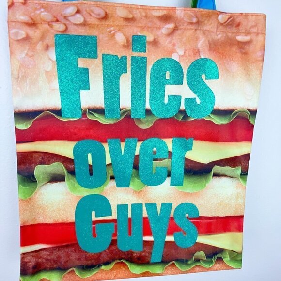 Fries Over Guys Hamburger Vinyl Double Handle Tote Bag - Picture 3 of 6